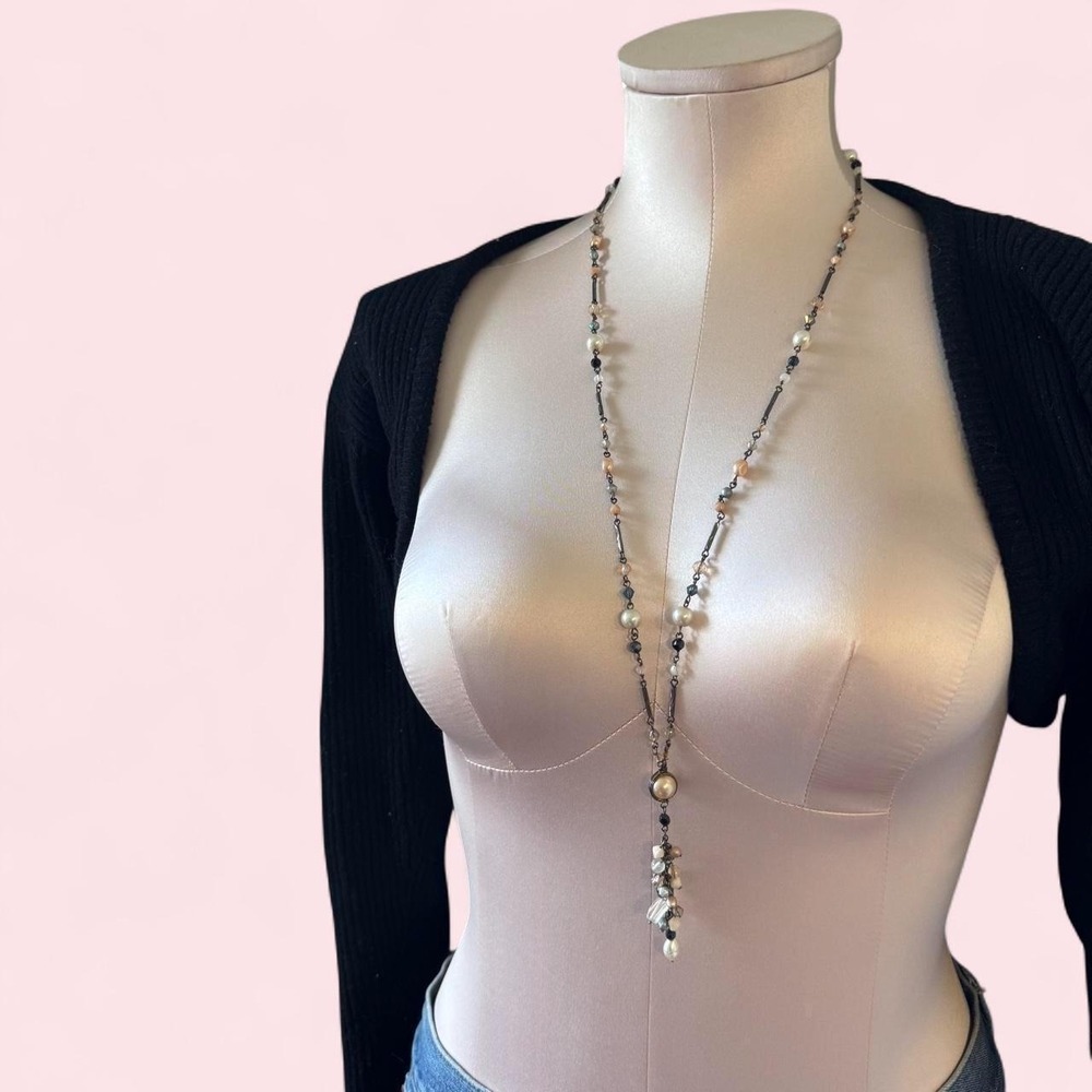 Silver beaded Y-lariat necklace ✨